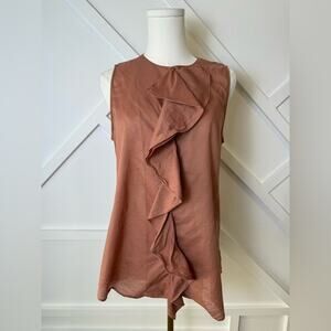 Theory Jastrid Lawn Ruffled Cotton Sleeveless Top Terracotta Size Medium